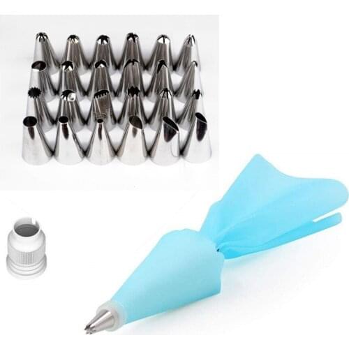 26 PCS/Set Silicone Pastry Bag Tips Kitchen DIY Icing Piping Cream Reusable Pastry Bags +24 Nozzle Set Cake Decorating Tools