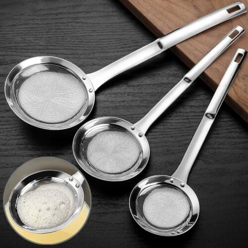 Flour Sieve Colander Stainless Steel Food Screen Mesh Deep Fryer Scoop Handle Oil Strainer Filter Kitchen Baking Cooking Tools