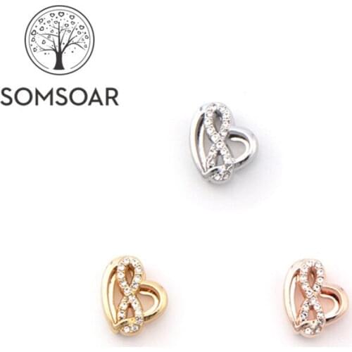 Somsoar Jewelry Heart Crystal infinity Slide Charms fit 10mm Wide Leather wrappable steel Mesh Bracelet Necklace 10pcs/lot