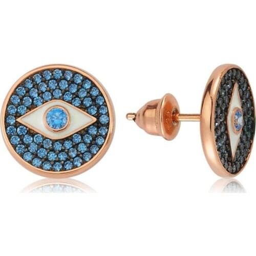 Valori Jewels Mystick Evil Eye, Zirconia Fancy Blue Gemstone, Rose Gold Plated, Sterling Silver Earrings