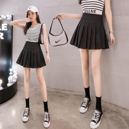 Real Shot High Waist Loose Sweet Pleated Skirt Spring and Summer New Short Skirt a-Line Skirt Bag Hip Plus Size Womens Clothing