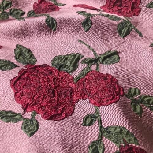 160cm width Rose jacquard fabric dark red pastoral sofa cover, pillow, cheongsam garment, DIY mouth gold bag fabric
