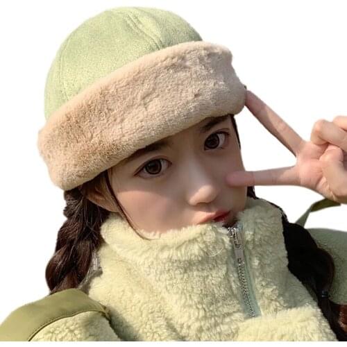 Women Winter Warm Suede Velvet Beanie Hat Solid Color Thicken Plush Cuffed Brimless Hip Hop Landlord Docker Skull Cap Streetwear