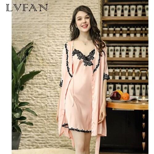 Simulation Silk Hanging Womens Robe Lingerie Two Sets of Home Relax Clothes Peignoir Female Comfort Sleep Wear WP783