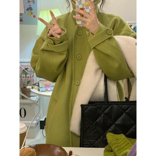 2022 Winter Long Coat Women Korean Preppy Style Retro Versatile Windbreaker Casual Oversized Thicken Woolen Coat Female LD2421