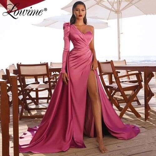 Dubai Evening Dresses Satin Mermaid Long One Shoulder Formal Party Gowns For Women Arabic Prom Dress Robe de Soiree 2021 Plus