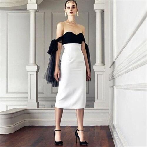 Celebrity Bandage Dress Elegant White Black Off Shoulder Woman Bodycon Bandage Dress Vintage Vestios