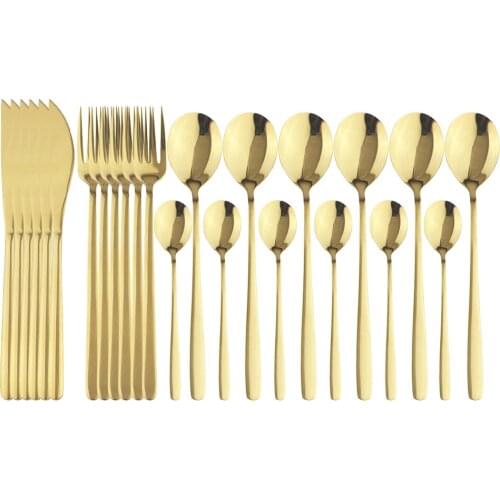 24Pcs/Set Gold Flatware Set Cutlery Set 304 Stainless Steel Tableware Set Knife Fork Spoon Dinner Set Kitchen Dinnerware Set