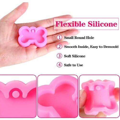 4Pcs Dog Tags Epoxy Resin Mold DIY Crafts Jewelry Hanging Pendant Silicone Mould