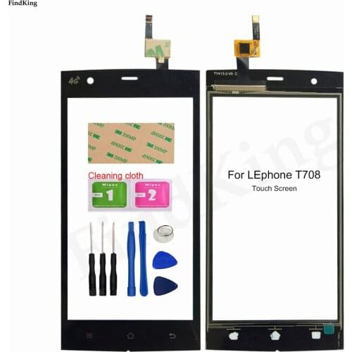 5'' Mobile Touch Screen For Lephone T708 Touch Screen Front Glass TouchScreen Digitizer Panel Lens Sensor Tools Wipes