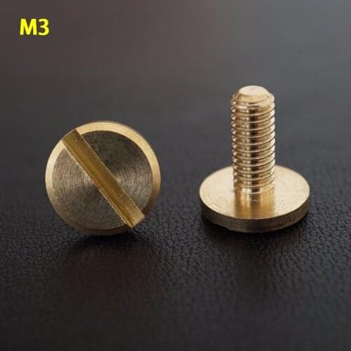 50PCS D8*M3*4/5/6/8MM Leathcrafts Pure solid Brass flat Slotted head RivetButton Screw nail Chicago Screw Leather Belts Screws
