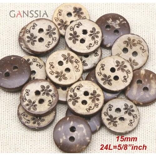 50pcs/lot Size:15mm Round Natural Coconut Buttons Flower Butto Vine Design Sewing Accessories Button (ss-2001)