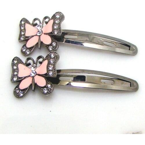 60pairs lot(120single pieces)gun black crystals metal enamel butterfly charm long hair barrette headwear ornament