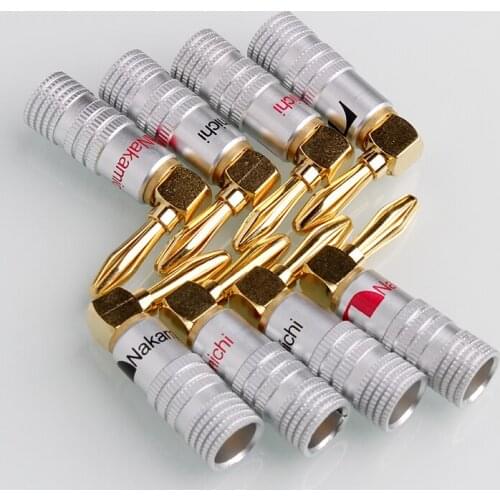 8Pcs Nakamichi Right Angle Speaker Banana Plug Adapter Wire Connector 24K Gold Plated For HiFi