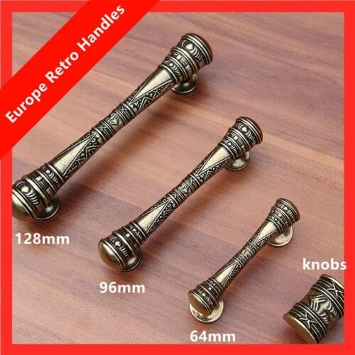 96mm 128mm vintage bronze dresser kitchen cabinet door handles 64mm antique brass drawer knobs pulls retro furniture handles
