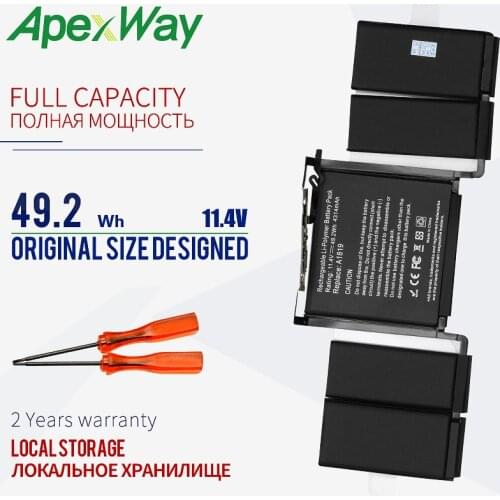 Apexway 49.2 Wh 11.4V Laptop Battery For APPLE MACBOOK PRO 13" A1706 A1819 2016-2017 YEAR ver. with Tools Screwdriver Batteria
