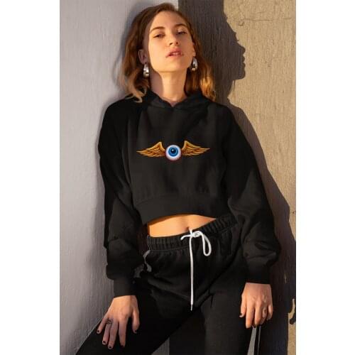 Angemiel Wear Kantalı Eye Black Short Hooded Sweatshirt