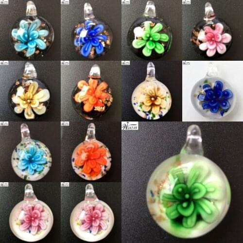 Free shipping Fashion Jewelry Lampwork Glass Flower Round Women Men Pendant Bead WB682