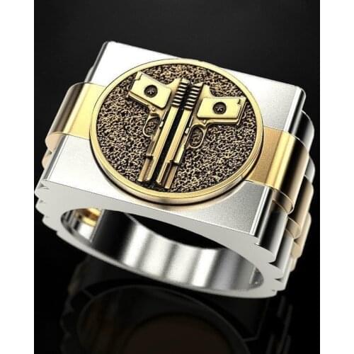 Bohemia Ethnic Style Hand Gun Stainless Steel Ring Punk Rock Gold Silver Color Revolver Biker Rings for Women Men Hiphop Jewelry