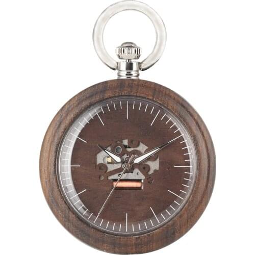 Great Dark Brown Ebony Pocket WatchAvailable Luminous Pointers Pocket Watches Large Hollow-out Dial Quartz Pendant Watch for Men