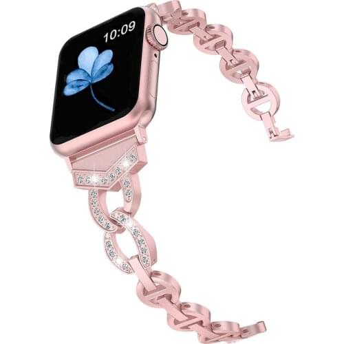 Diamond Stainless Steel strap For Apple Watch band 38mm 40mm 42mm 44mm Rhinestone Wristband Women Lady Replacement Wrist Strap