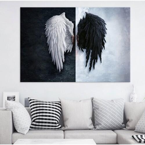 Black and White Angel Wings Canvas Painting Creative Feather Wings Poster Living Room Background Wall Art Pictures Home Decor