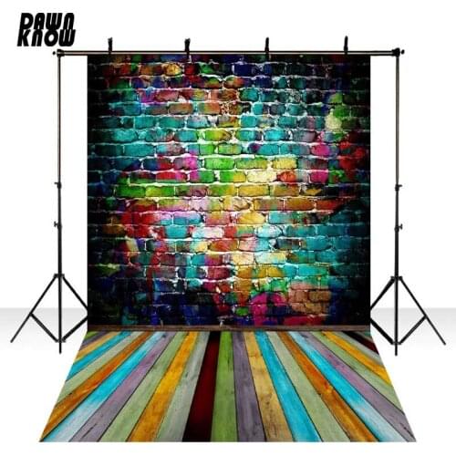 DAWNKNOW Colors Brick Wall Vinyl cloth Photography Background Wedding Photocall Backdrops Wood Floor For Photo Studio 1897
