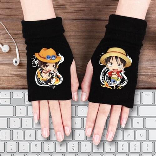 Anime Cosplay Gloves Cotton Knitted Half Finger Gloves Destruction Blade Luffy Naruto Winter Gloves Unisex 2020