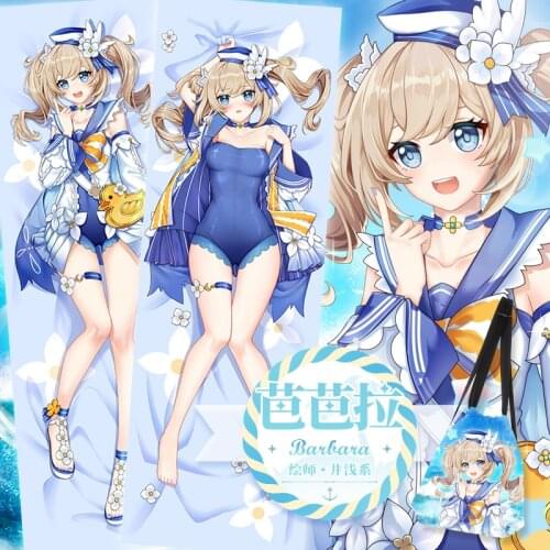 Game Genshin Impact Barbara Swimwear Dakimakura 2WAY Hugging Body Pillow Case Japanese Anime Otaku Pillow Cushion Cover Gifts