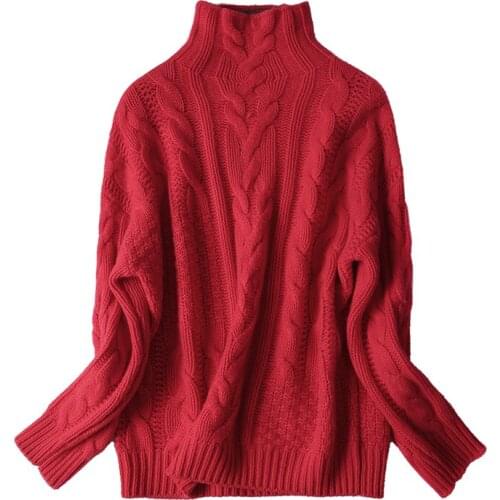 Cashmere wool blend twisted knit women fashion pullover sweater half high collar S-2XL wholesale retail
