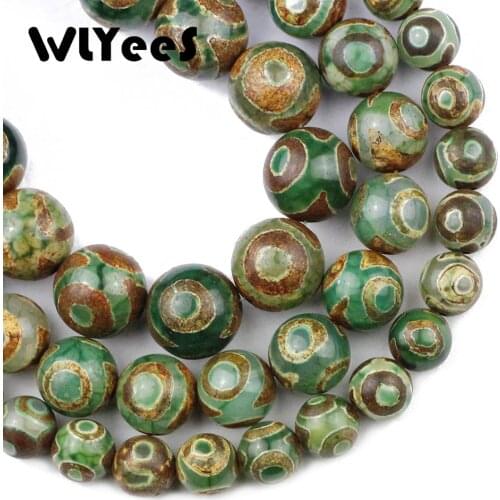 WLYeeS China Tibetan Dzi Eyes Beads Natural Green Carnelian 8-12mm Round Loose Beads for Jewelry Bracelet Making DIY Accessoriy
