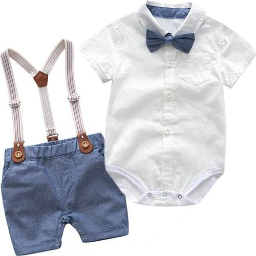 Summer Baby Clothes Sets Gentleman Boys Party Costume Soft Cotton Romper Shorts Newborn Clothing Suits Casual Toddlers Uniform
