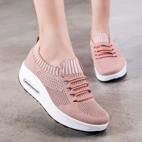Platform Air Cushion Running Shoes Woman Socks Sneakers Femme Sport Shoes Women Sports Shoes for Ladies Pink Knitting Gym A-1289