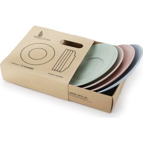 Round Plates Food Dishes Dinner Tray Dishes And Plates sets Cutlery Set Container With Boxes Wheat Straw Creative Trays 4pcs/set