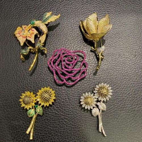 Cute romantic flower brooch rose mangnolia flower sunflower and bird brooch pins fashion women jewelry free shipping