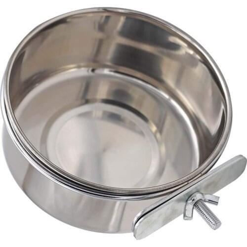 Pet Stainless Steel Food Water Bowl with Clamp Holder Coop Cup Feeding Dish Feeder for Bird Parrot Dog Cat Rabbit Cage
