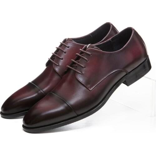 Fashion Pointed Toe Brown Tan / Black Business Shoes Mens Dress Shoes Genuine Leather Social Shoes Formal Male Wedding Shoes