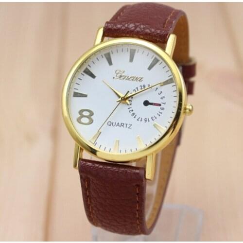 Wholesale Top White Geneva Fashion Watch Black Leather Cute Quartz Watches Women Dress Watches Men Women Bracelet Dress Watches