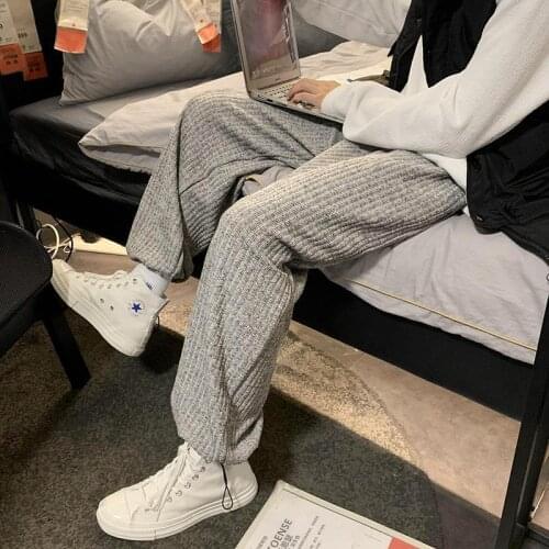 Autumn and winter Hong Kong style corduroy casual pants mens straight loose wide-leg drawstring drawstring sports trousers