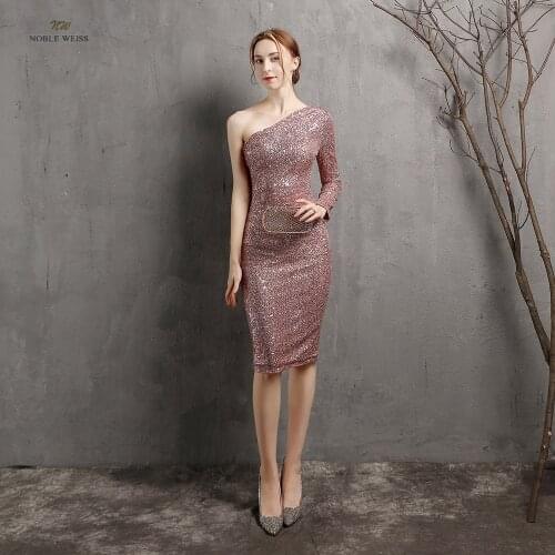 Prom Dress One-Shoulder Knee-Length Cocktail Dresses Mermaid Sequin Dresses Woman Party Night Prom Dresses