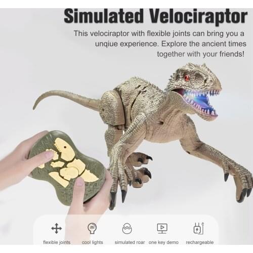 Remote Control Dinosauria Big Walking Velociraptor 2.4 Ghz Simulation Realistic Dino LED Light Roaring RC Gift for Kids Boys
