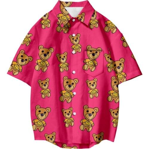 3D Bears Short Sleeve Shirt Men Women Streetwear Pop Spring Loose Tops Popular with pocket and Buttons Animal Oversized Shirt