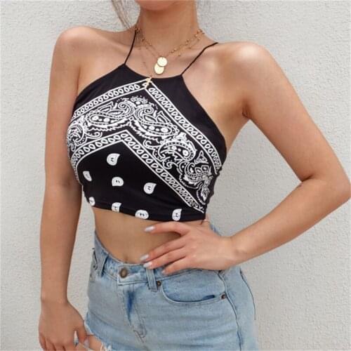 Sexy Floral Spaghetti Straps Cami Boho Beach Backless Sleeveless Crop Top 2020 Summer Women Casual Cute Camisole Tops Streetwear