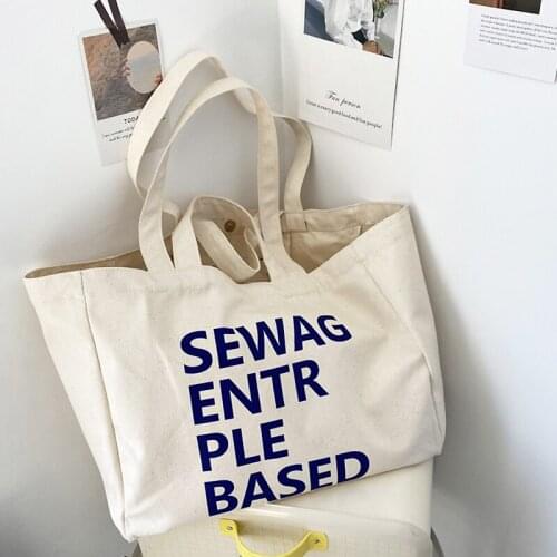 Ladies Canvas Shoulder Bag Female Artist Letter Print Tote Bag Foldable Shopping Bag Large Capacity Travel Bag Girls Casual Tote