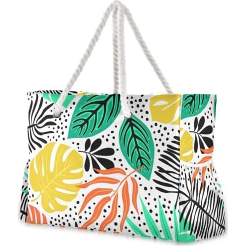 Fashion Folding Women Big Size Handbag Tote Ladies Tropical Plants Printing Nylon Graffiti Shoulder Bag Beach Bolsa Feminina