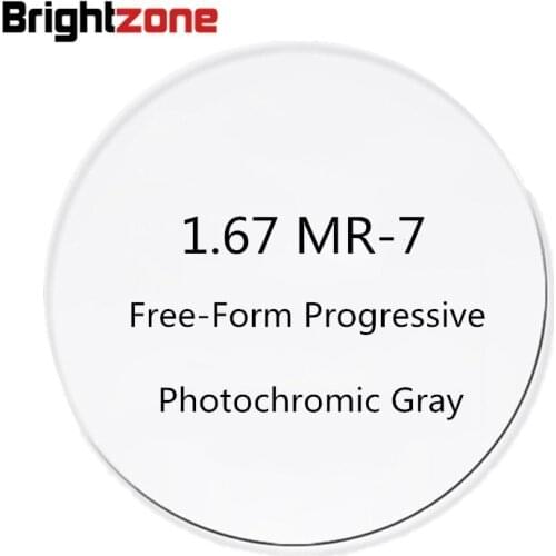 1.67 MR-7 High Index Super Thin Free Form Progressive Photochromic Gray No-line AR Optical Prescription Eye Glasses Clear Lenses