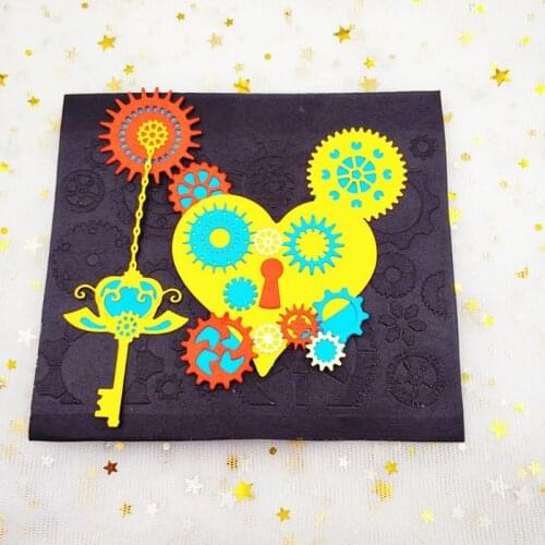 Carbon Steel Cartoon Gear Heart Cutting Die Embossing Stencil Template Mold DIY Paper Art Handcraft Scrapbook Bookmark Card E56C