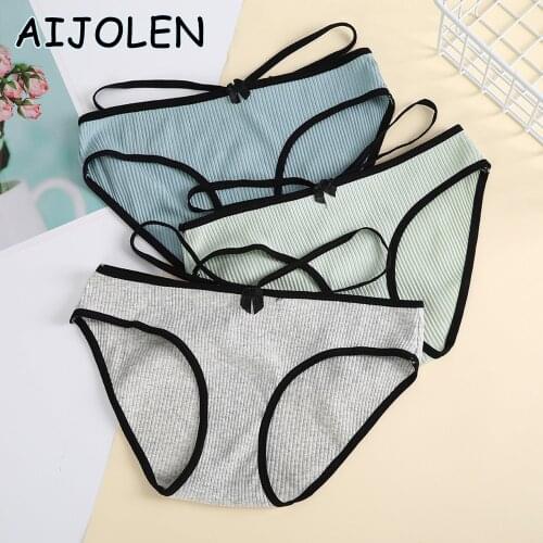 AIJOLEN Non-marking Threaded Panties With Bowknot Thin Straps For Girls Comfortable And Breathable Solid Color Brief