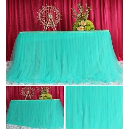 Tulle Table Skirt Pink Three Layer Ice Silk Fabricfor Wedding Decor Birthday Baby Shower Party Decoration Tablecloth