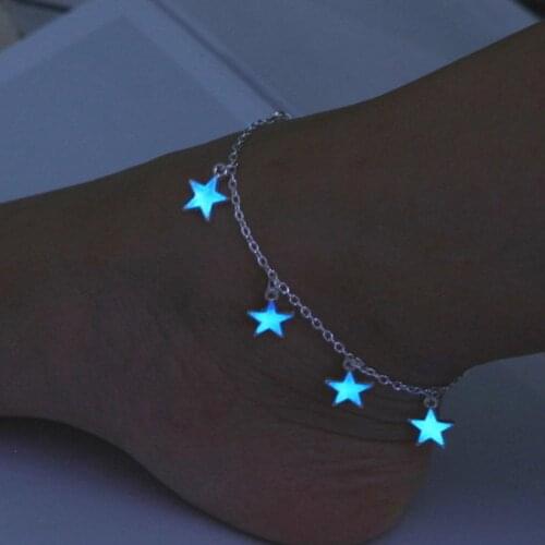 Women Elegant Beach Luminous Blue Star Pendant Anklets Bracelets Jewelry Gift